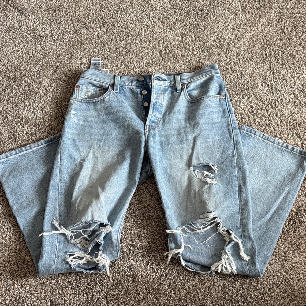 Levi’s Light Wash Distressed Button-Fly Jeans